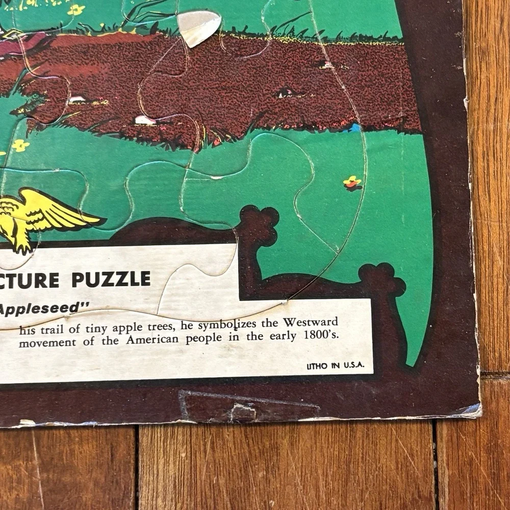 VTG 1960 MCM 60s Johnny Appleseed Interlocking Picture Puzzle‎ Folk-Lore Series